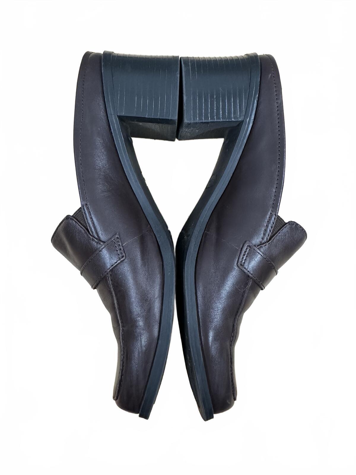 Croft & Barrow Brown Leather Mule Clogs Chunky Block Heel Buckle Strap