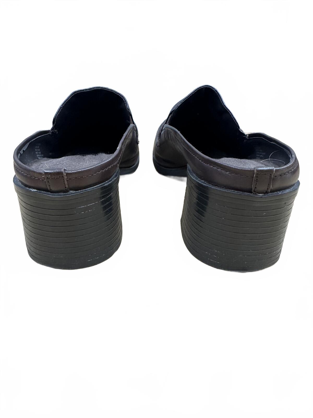 Croft & Barrow Brown Leather Mule Clogs Chunky Block Heel Buckle Strap