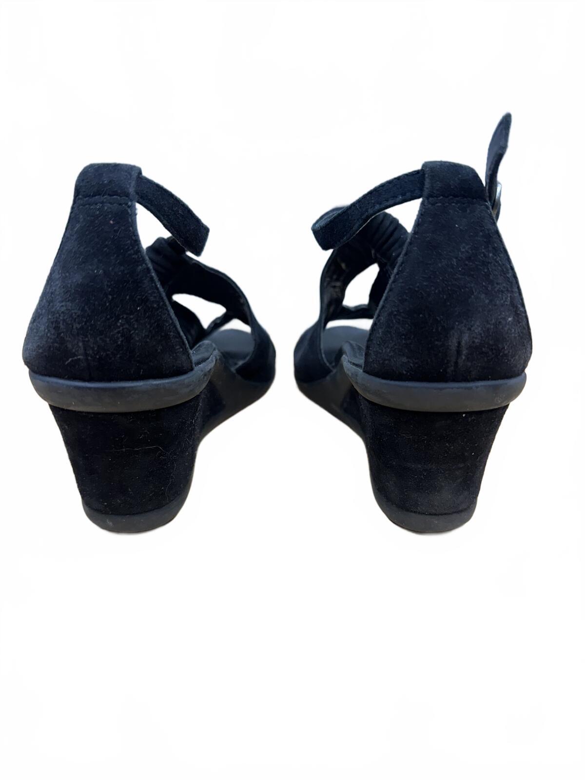Earth Black Suede Wedge Sandals Y2K Boho Ankle Strap Open Toe Shoes
