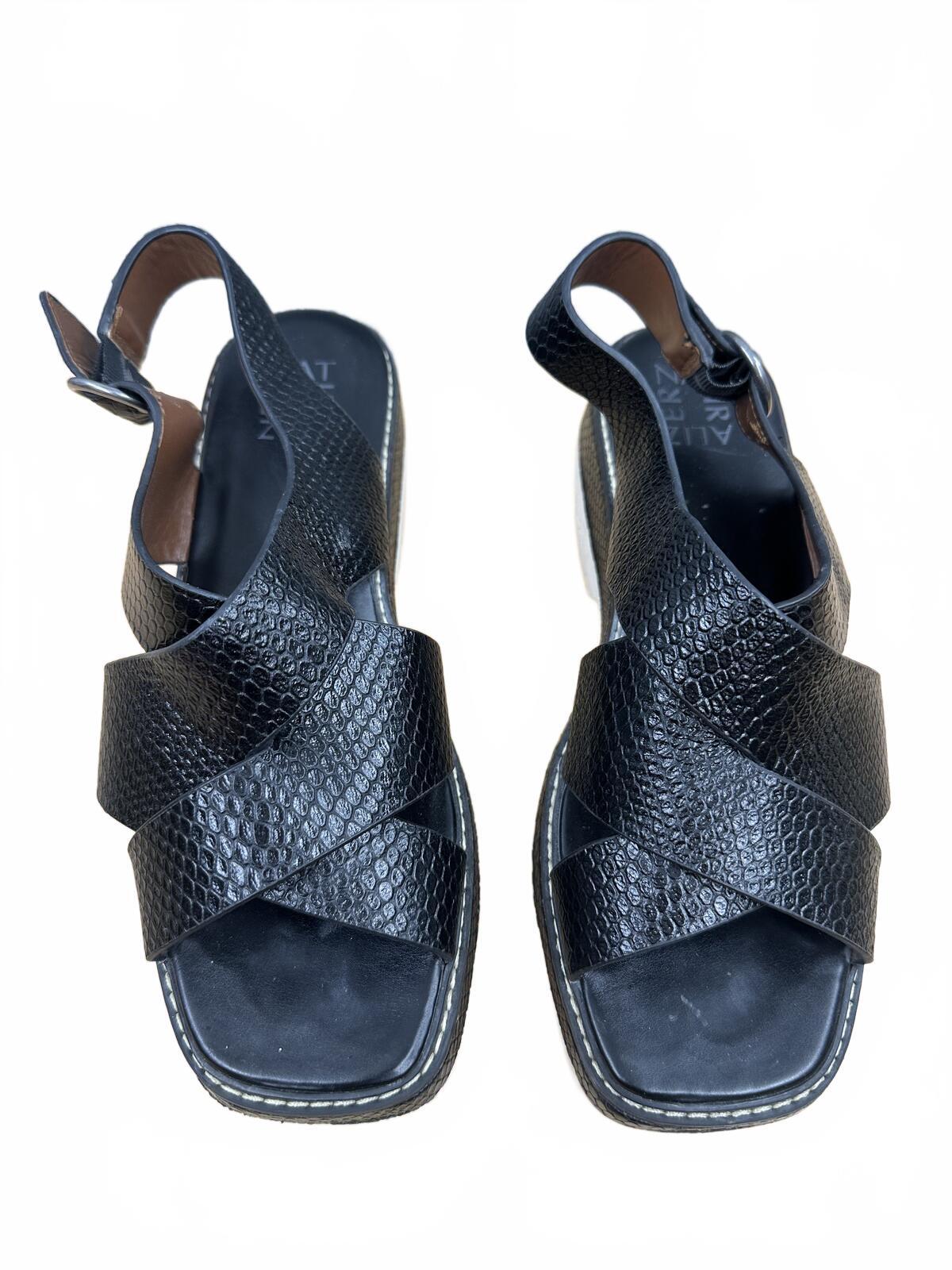 Naturalizer Black Textured Platform Sandals Chunky Sole Adjustable Ankle Strap
