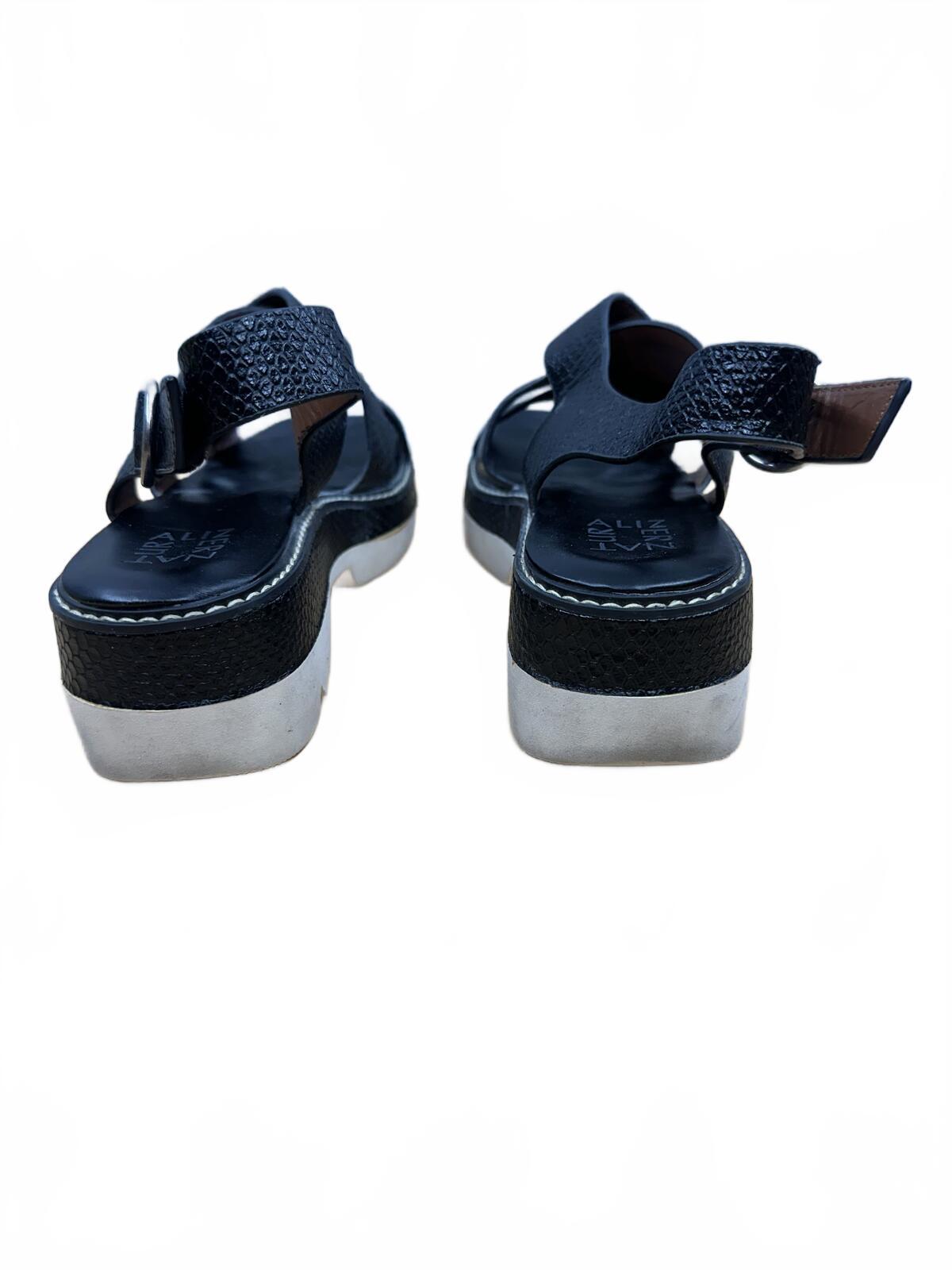 Naturalizer Black Textured Platform Sandals Chunky Sole Adjustable Ankle Strap