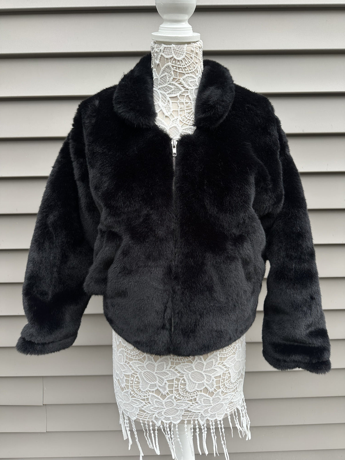 Sneak Peek Black Faux Fur Jacket Cozy Chic Vintage Inspired Winter Outerwear