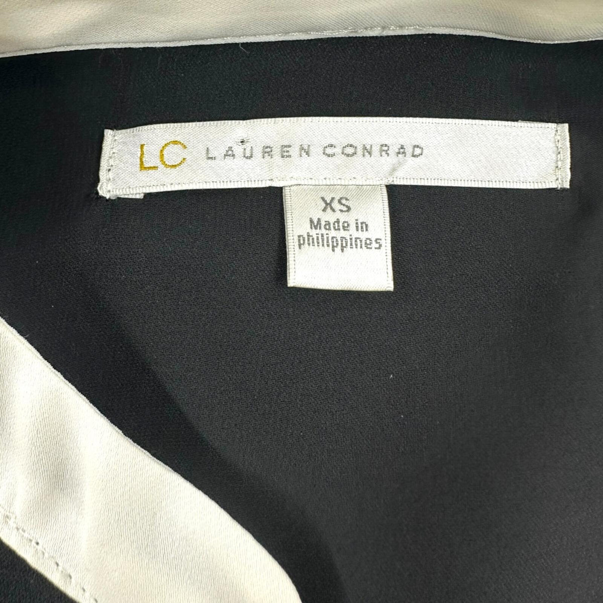LC Lauren Conrad Black and White Chiffon Blouse with Bow Accents Feminine