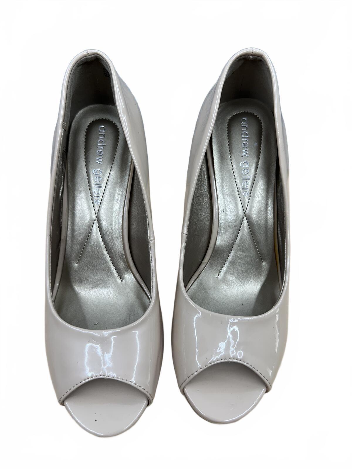 Andrew Geller Beige Patent Peep Toe Heels Stylish Y2K Retro Office Look