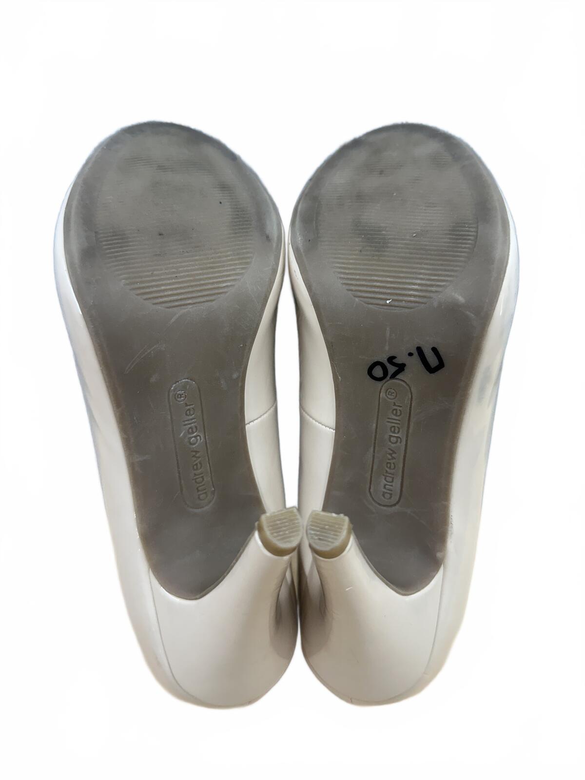 Andrew Geller Beige Patent Peep Toe Heels Stylish Y2K Retro Office Look