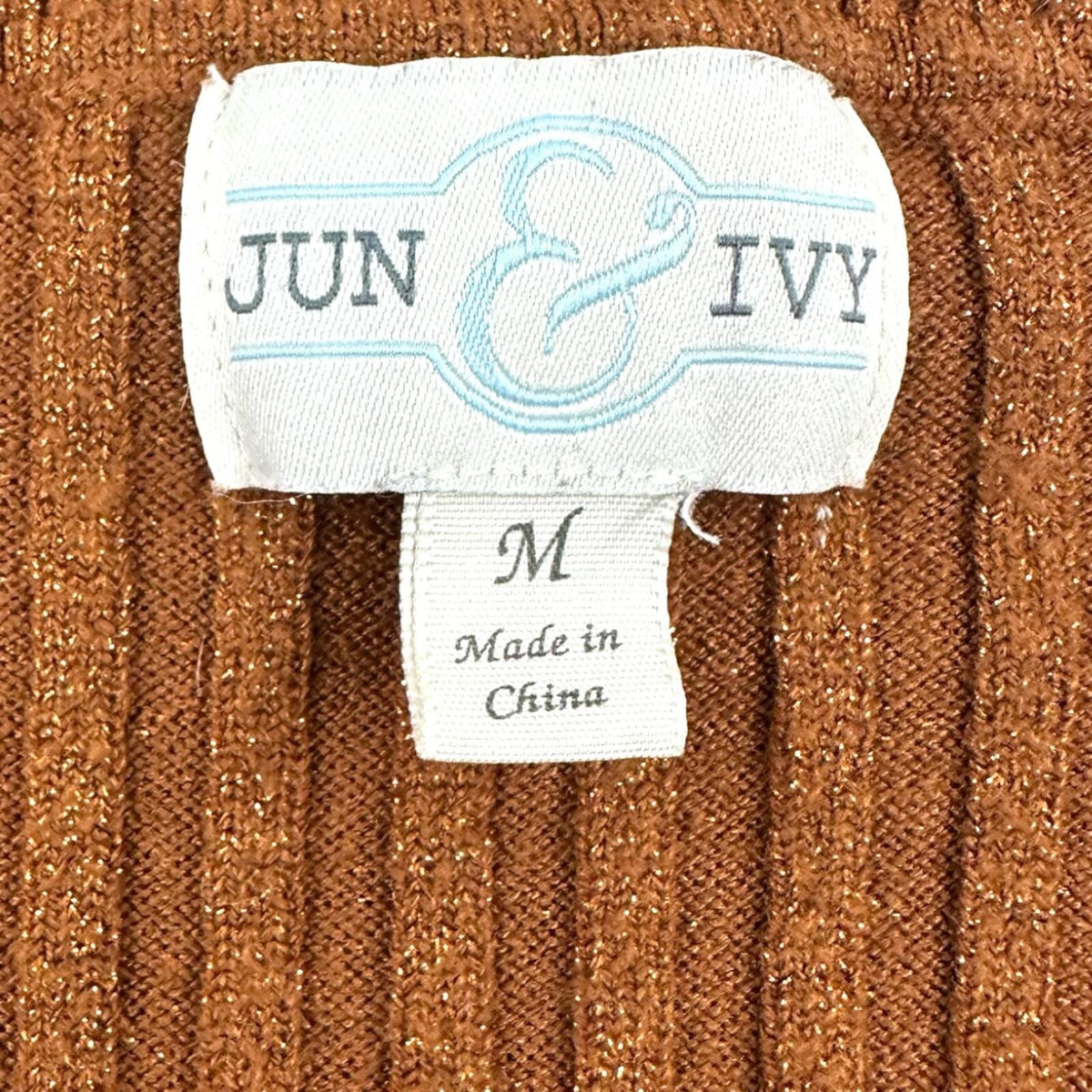Jun & Ivy Metallic Copper Ribbed Knit Top with Scalloped Edges