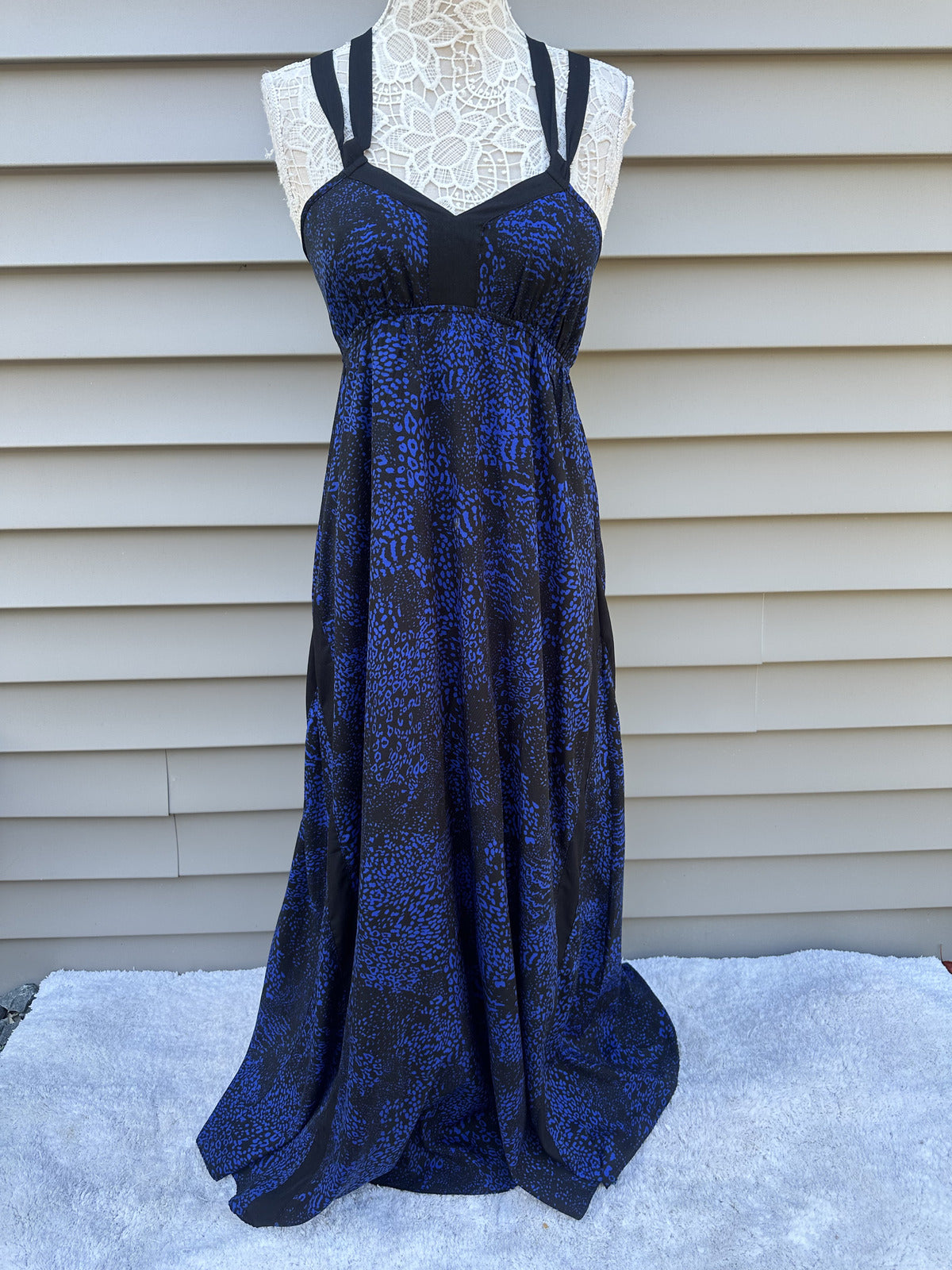Express Blue and Black Strappy Back Maxi Dress