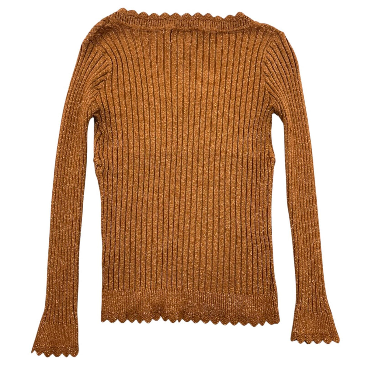 Jun & Ivy Metallic Copper Ribbed Knit Top with Scalloped Edges