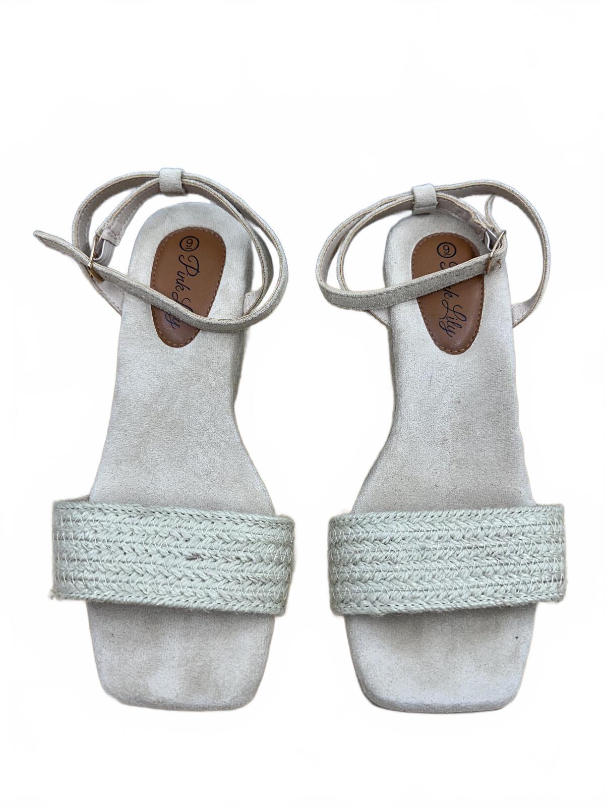 Pink Lily Woven Espadrille Wedge Sandals Beige Cream Ankle Strap Boho