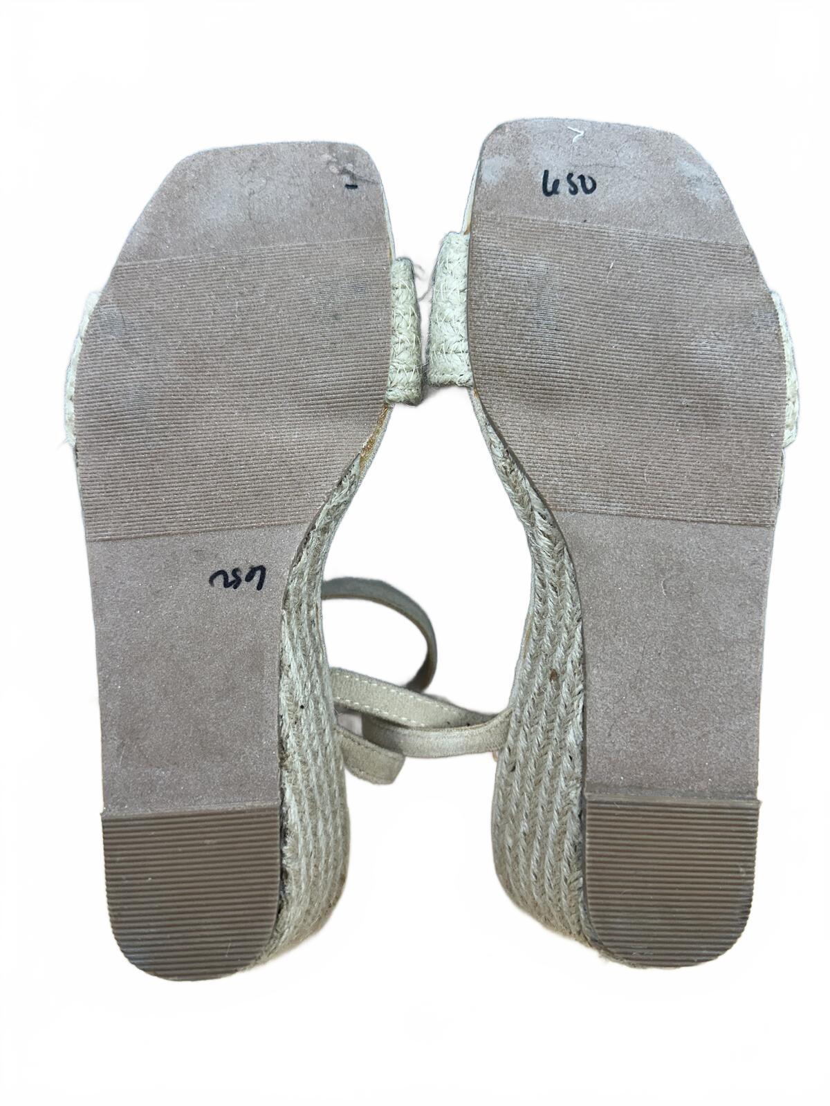 Pink Lily Woven Espadrille Wedge Sandals Beige Cream Ankle Strap Boho