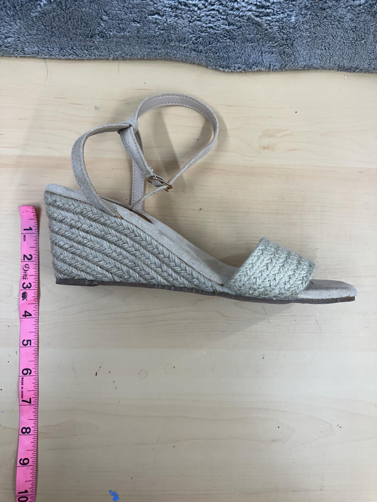 Pink Lily Woven Espadrille Wedge Sandals Beige Cream Ankle Strap Boho