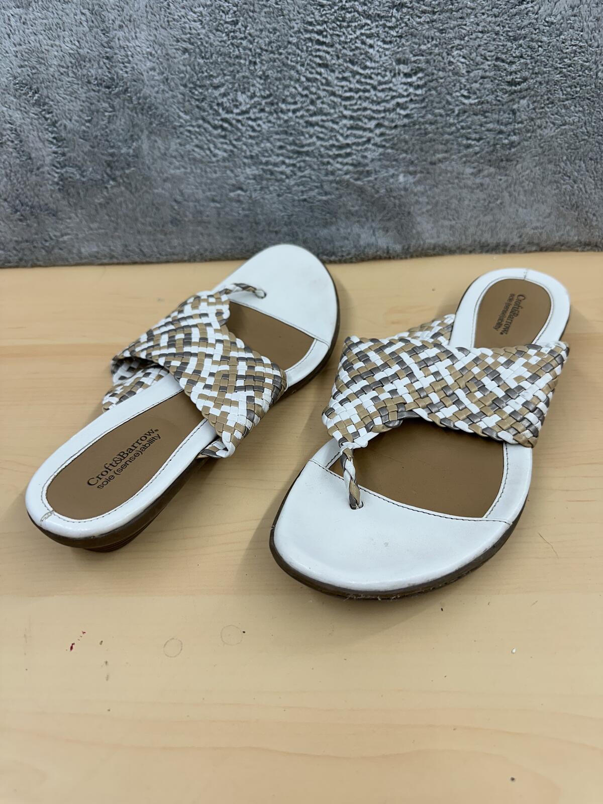 Croft & Barrow Woven Slide Sandals White Beige Braided Strap Open Toe Casual Y2K