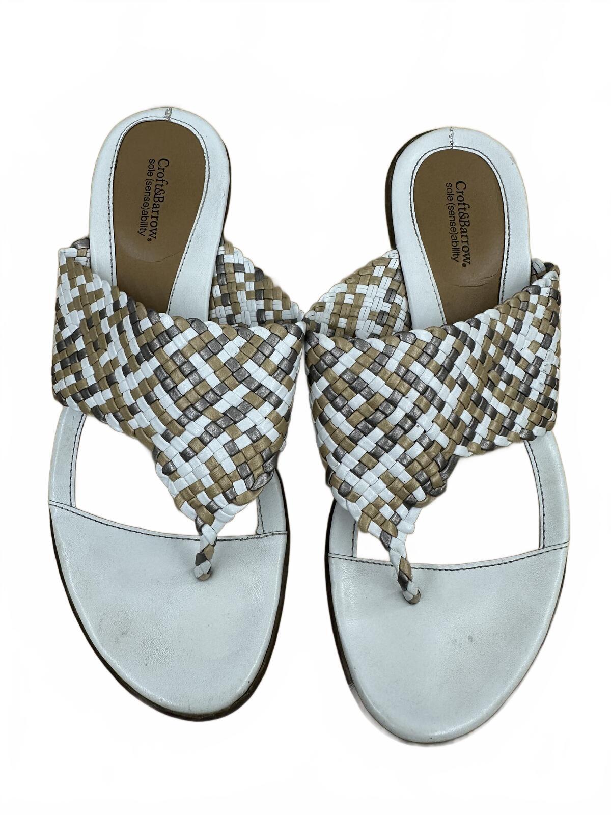 Croft & Barrow Woven Slide Sandals White Beige Braided Strap Open Toe Casual Y2K