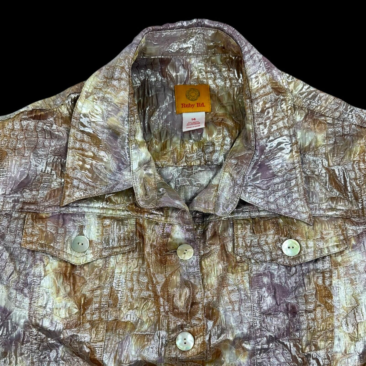 Ruby Rd. Metallic Iridescent Crinkle Texture Jacket Purple Gold Eclectic