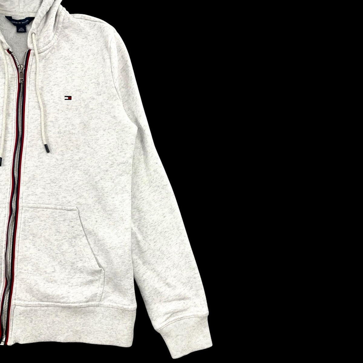 Tommy Hilfiger Light Heather Grey Zip Up Hoodie Quiet Luxury, Old Money Y2K