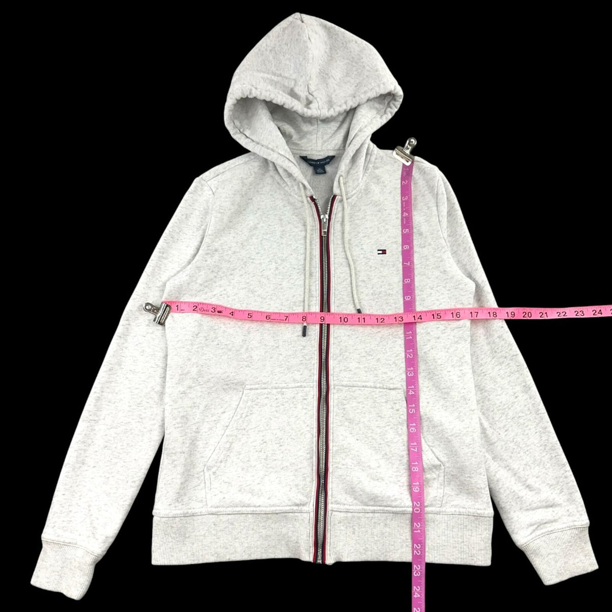 Tommy Hilfiger Light Heather Grey Zip Up Hoodie Quiet Luxury, Old Money Y2K