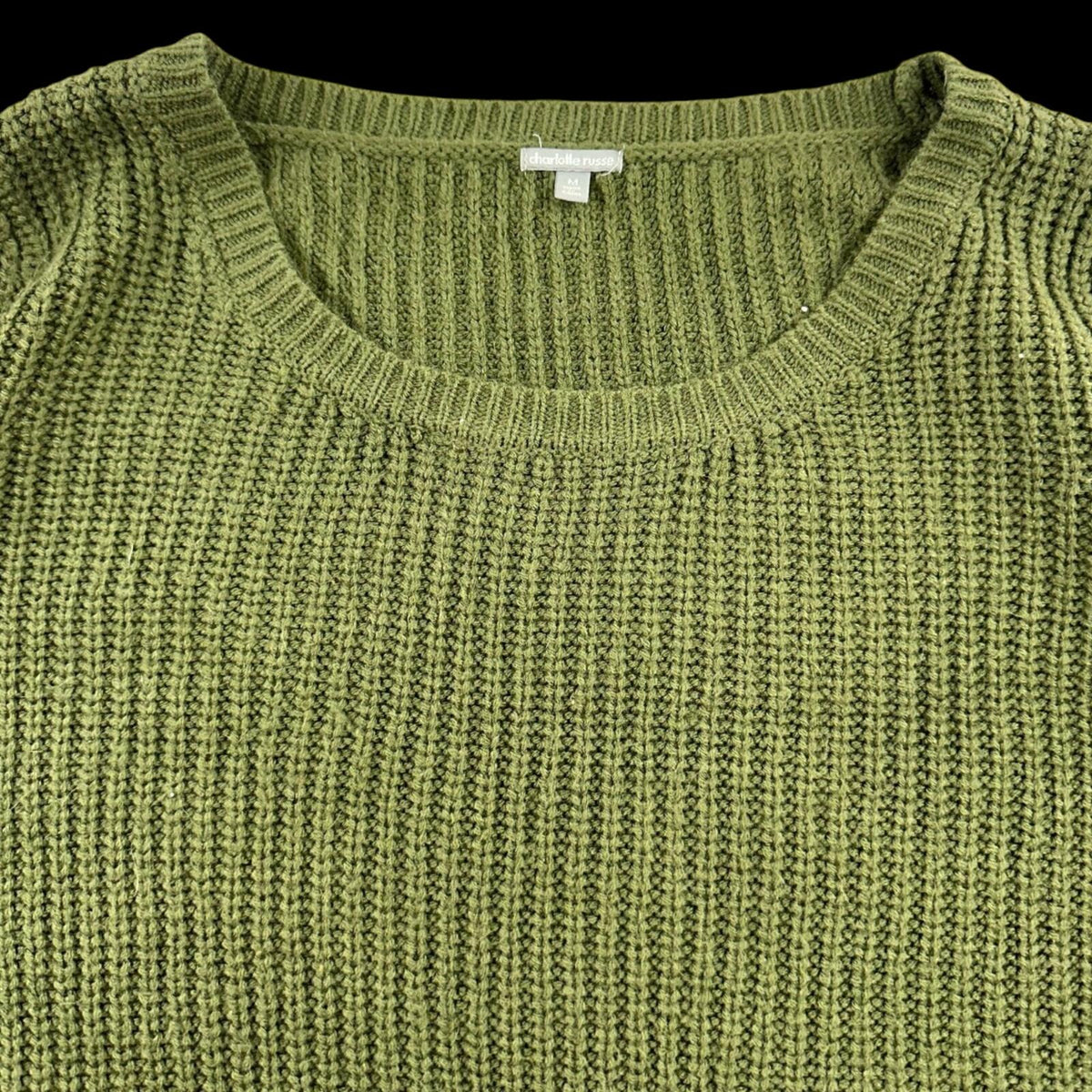 Charlotte Russe Olive Green Cropped Rib Knit Sweater with Sleeve Zippers Y2K