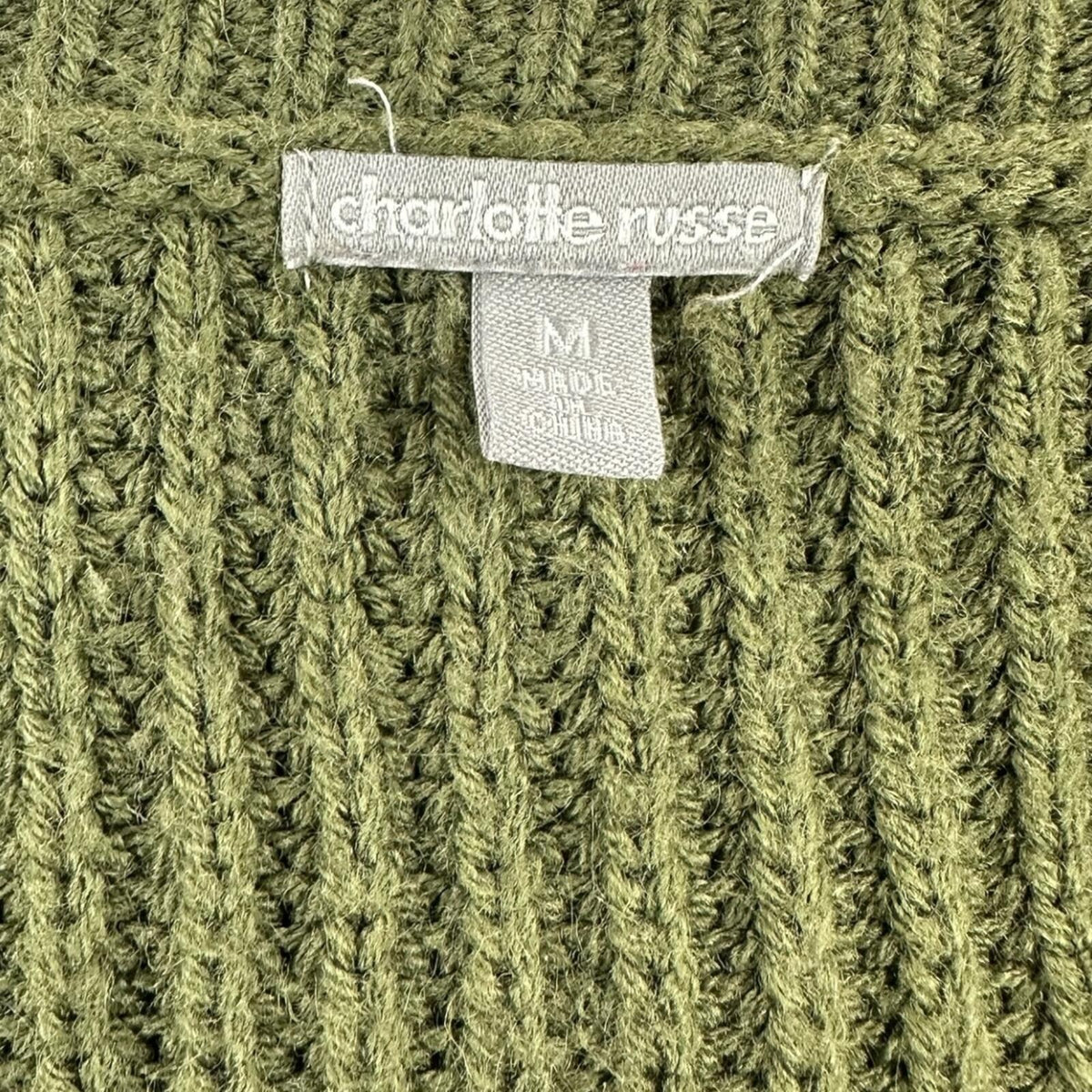 Charlotte Russe Olive Green Cropped Rib Knit Sweater with Sleeve Zippers Y2K
