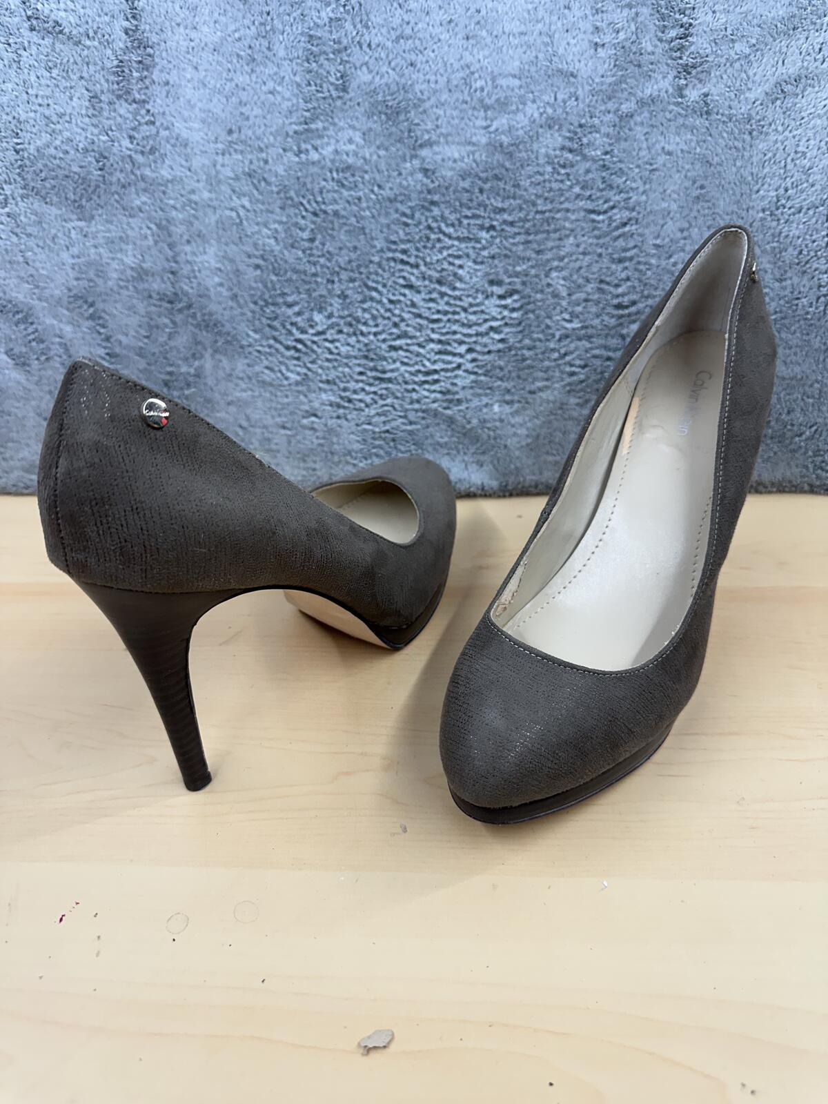Calvin Klein Dark Gray Textured Pointed Toe Stiletto Pumps
