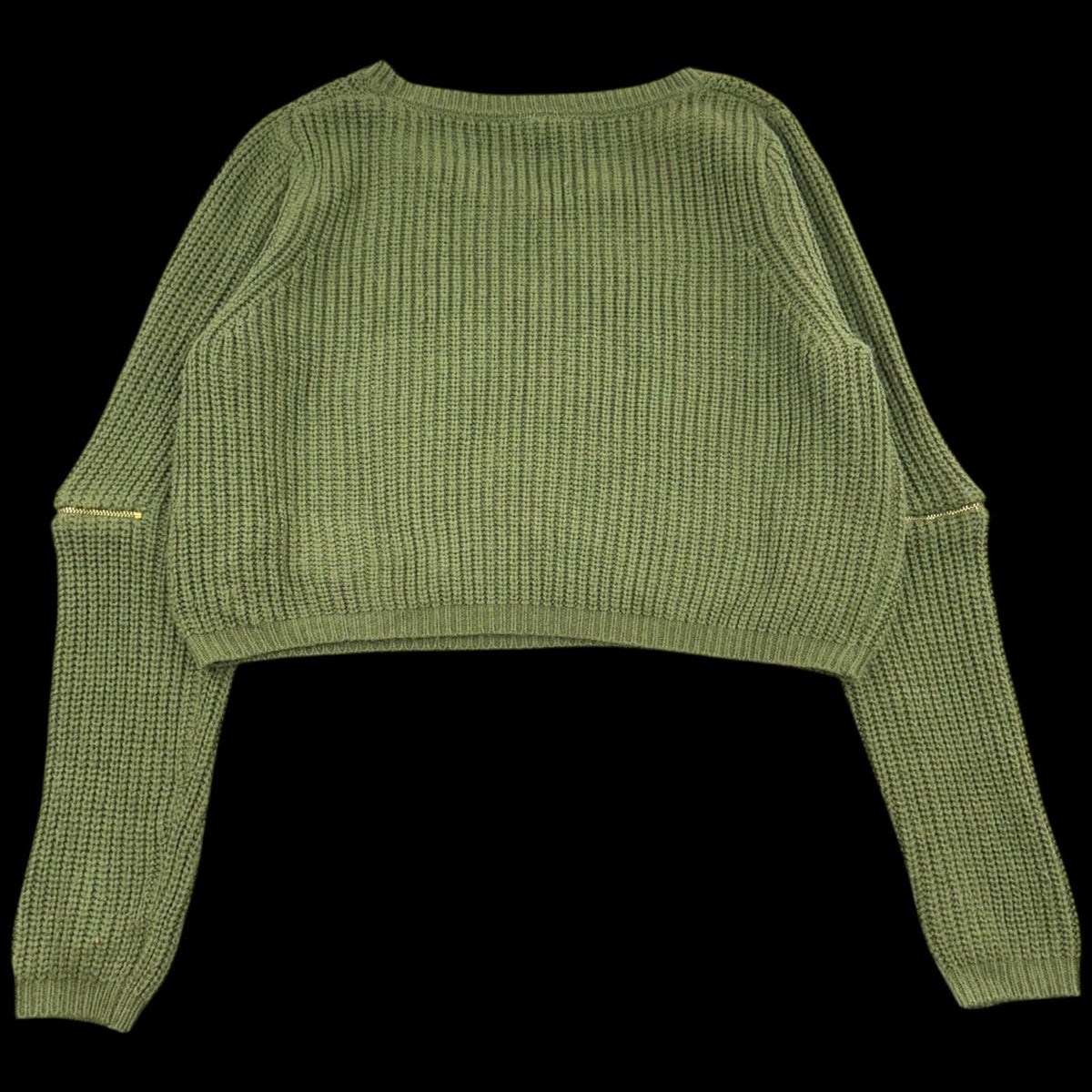 Charlotte Russe Olive Green Cropped Rib Knit Sweater with Sleeve Zippers Y2K