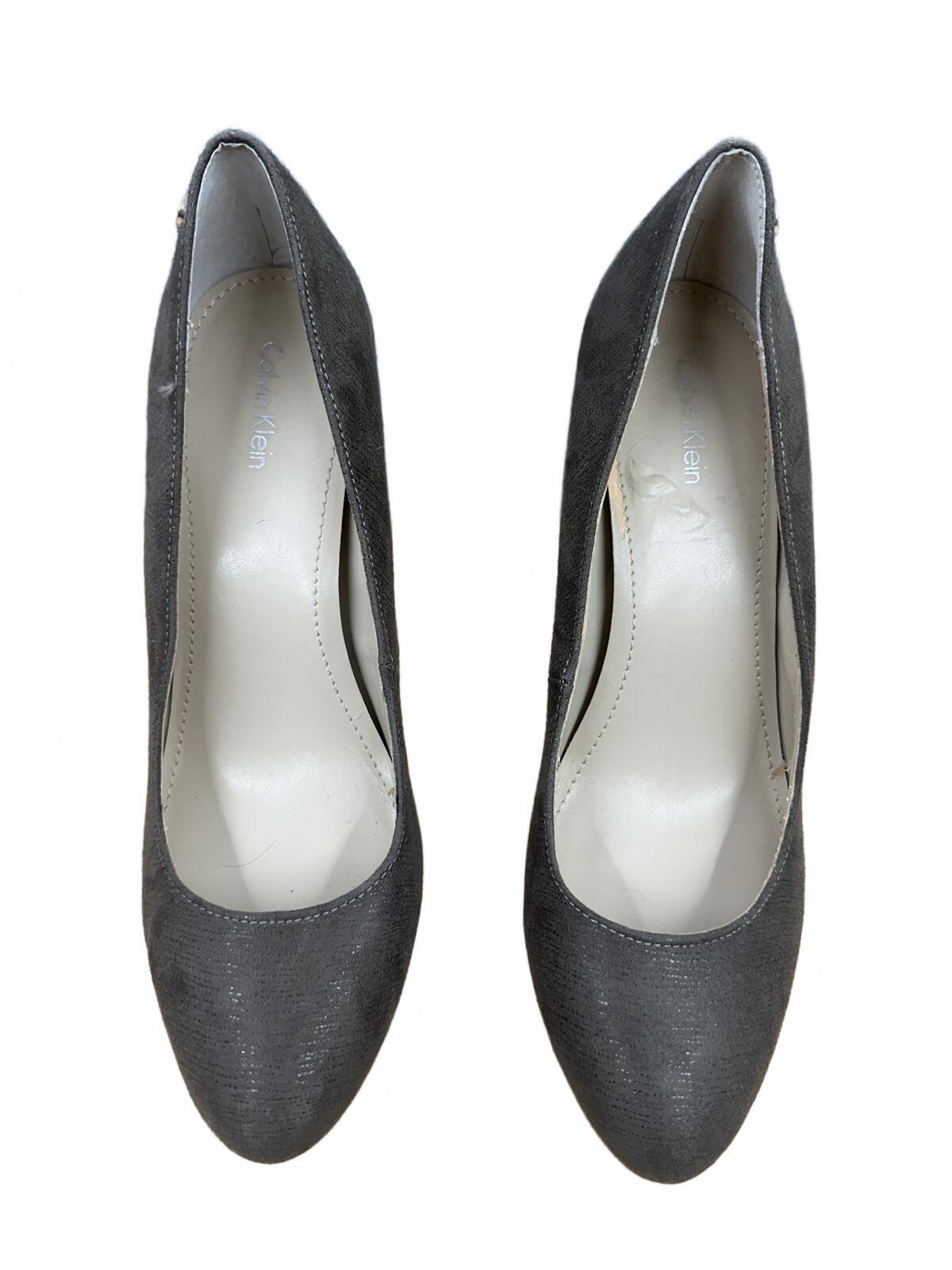 Calvin Klein Dark Gray Textured Pointed Toe Stiletto Pumps
