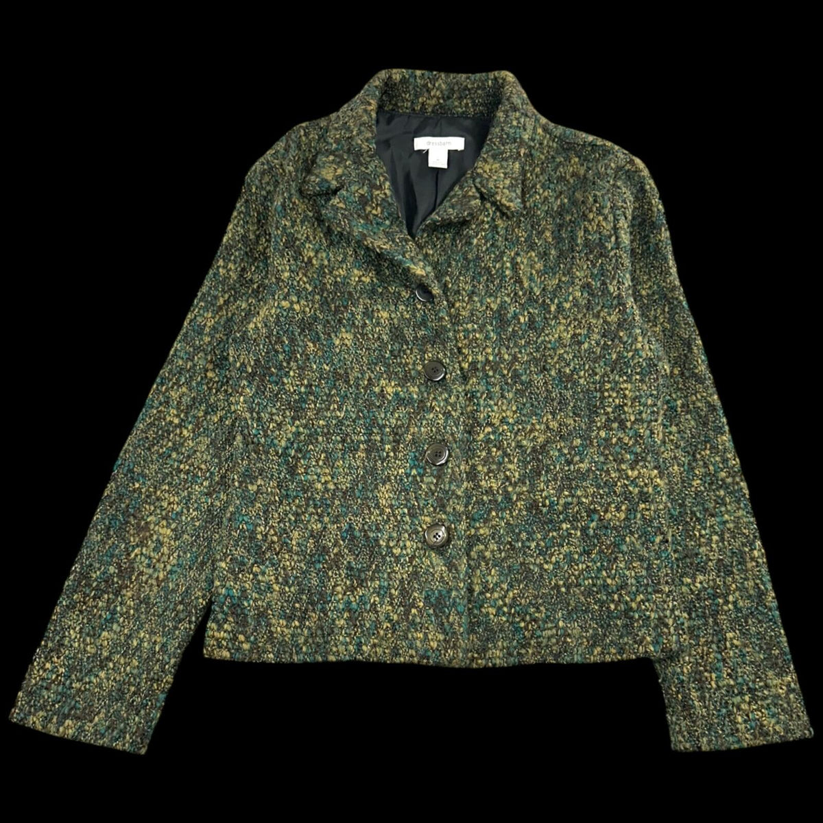 Dressbarn Bouclé Jacket in Forest Green Moss Yellow Eclectic 90s