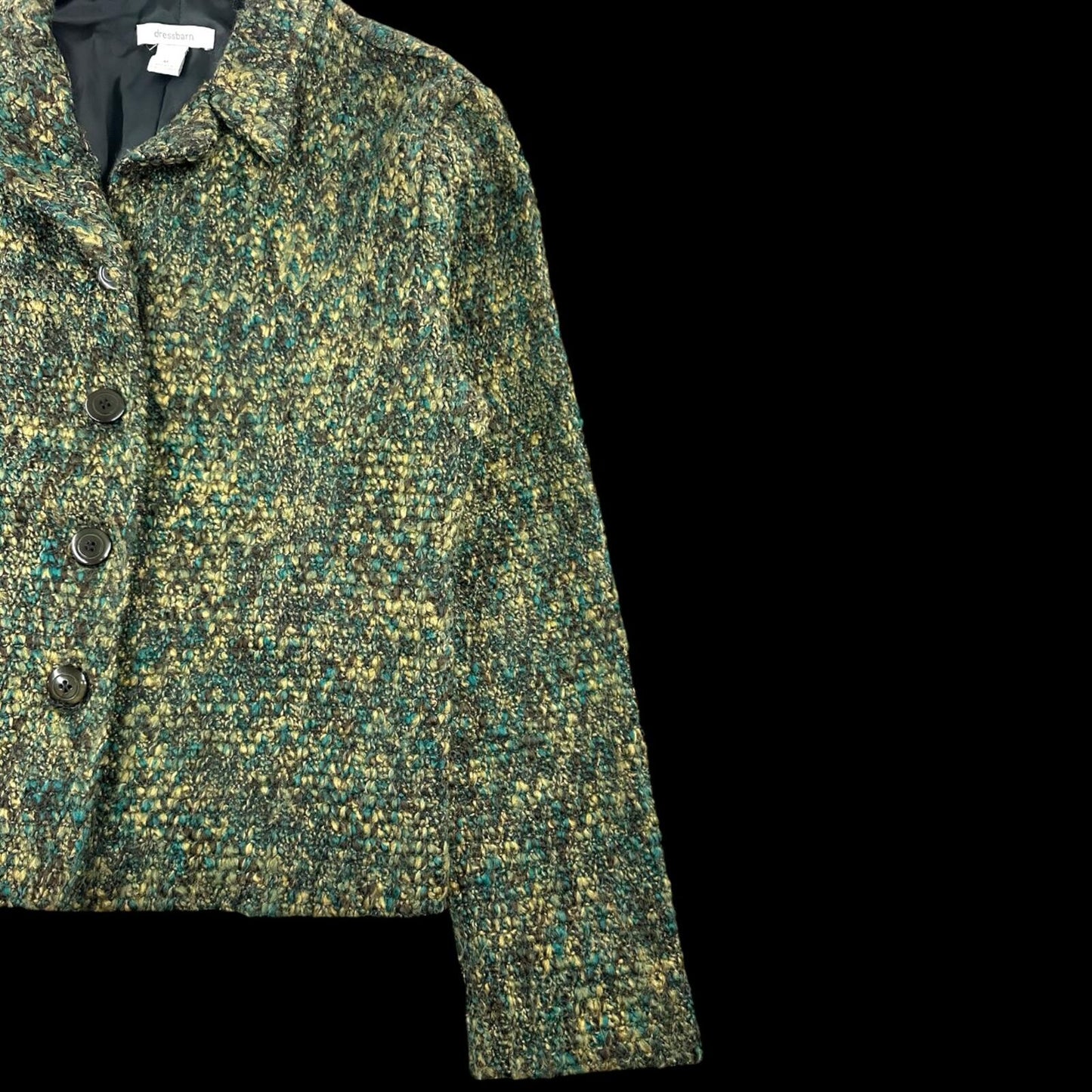 Dressbarn Bouclé Jacket in Forest Green Moss Yellow Eclectic 90s