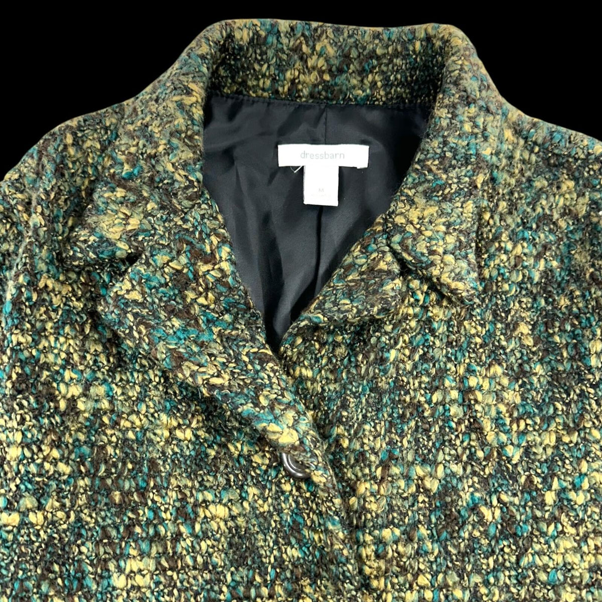 Dressbarn Bouclé Jacket in Forest Green Moss Yellow Eclectic 90s