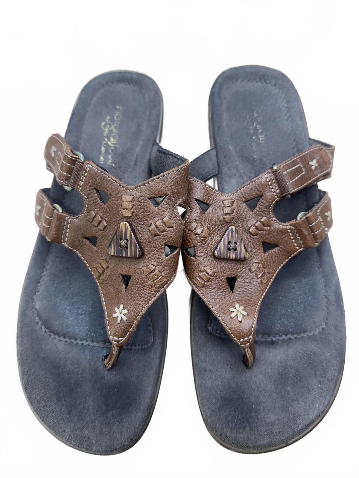 Natural Soul Brown Leather Casual Sandals Comfortable Summer Slip On
