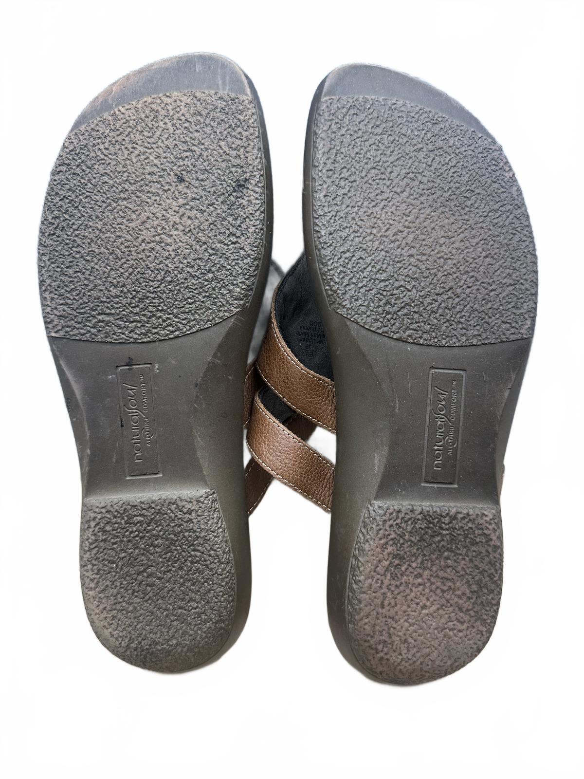 Natural Soul Brown Leather Casual Sandals Comfortable Summer Slip On