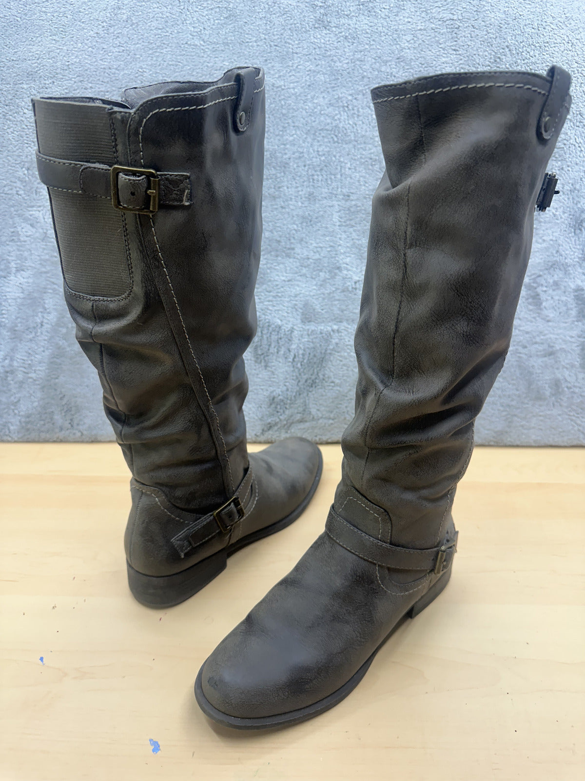 White Mountain Gray Tall Buckle Boots Vintage Casual Style Knee High Boots