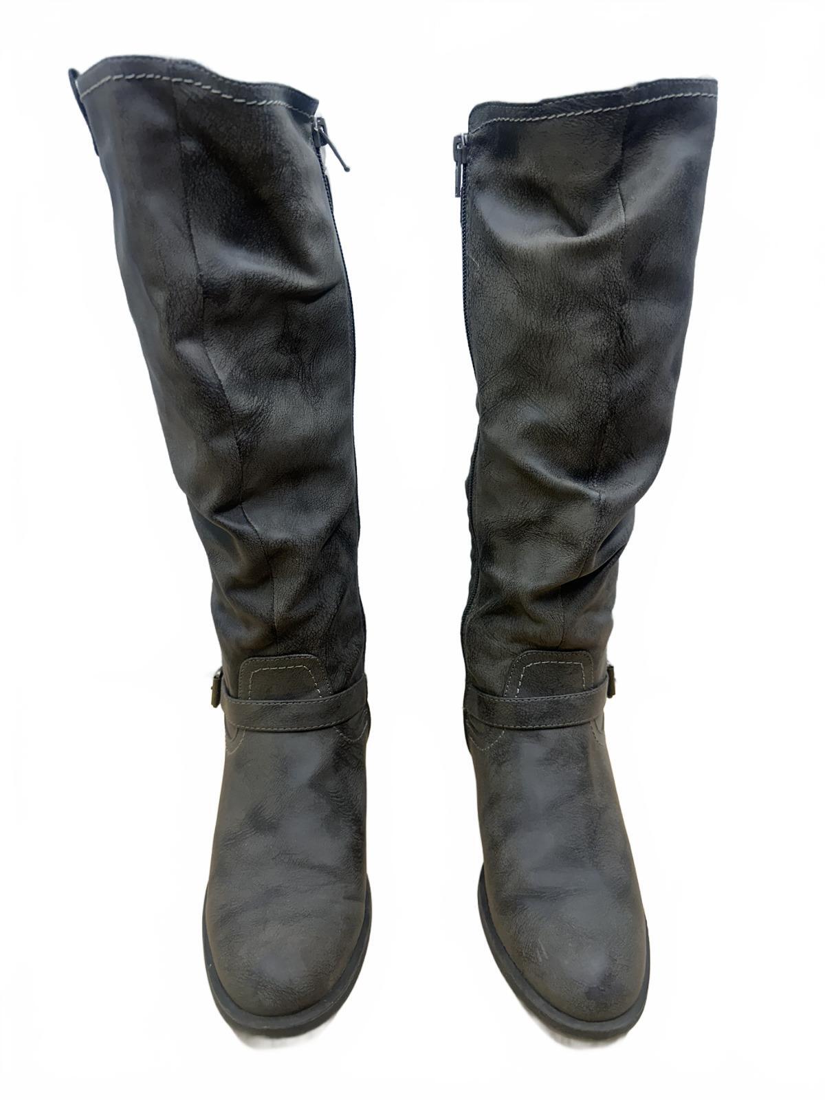 White Mountain Gray Tall Buckle Boots Vintage Casual Style Knee High Boots