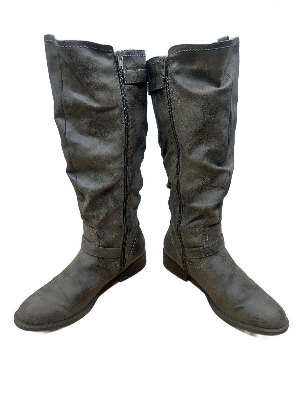 White Mountain Gray Tall Buckle Boots Vintage Casual Style Knee High Boots