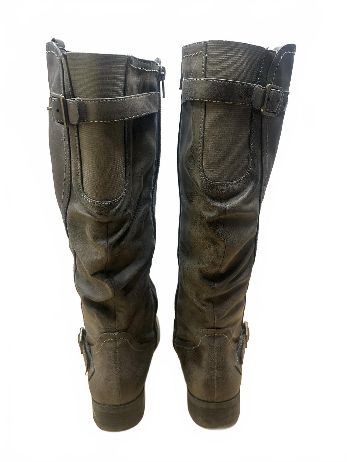 White Mountain Gray Tall Buckle Boots Vintage Casual Style Knee High Boots