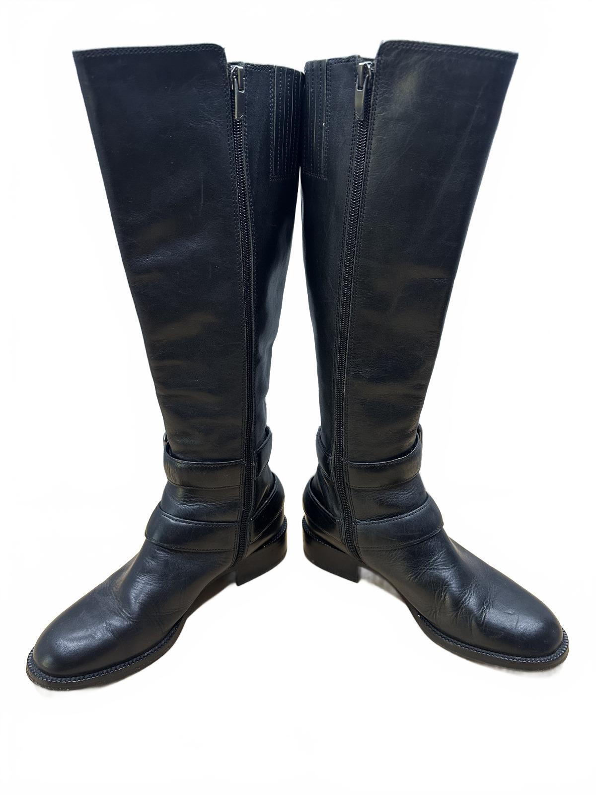 Via Spiga Black Leather Knee High Boots with Buckle Details
