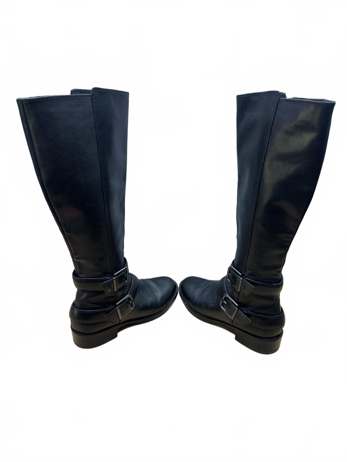 Via Spiga Black Leather Knee High Boots with Buckle Details