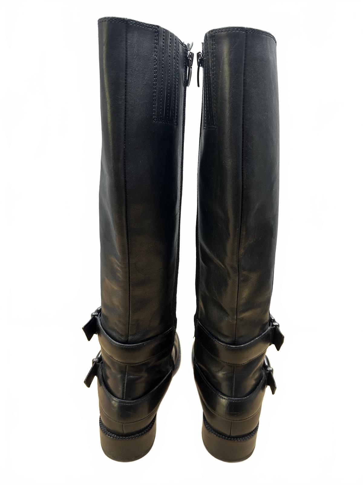 Via Spiga Black Leather Knee High Boots with Buckle Details