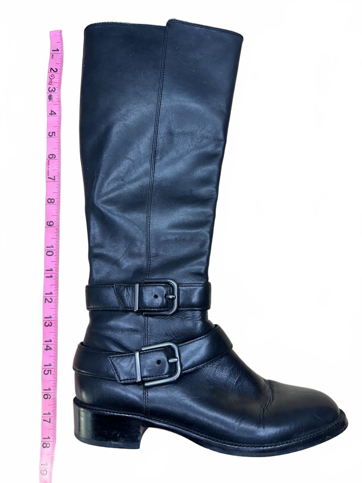 Via Spiga Black Leather Knee High Boots with Buckle Details