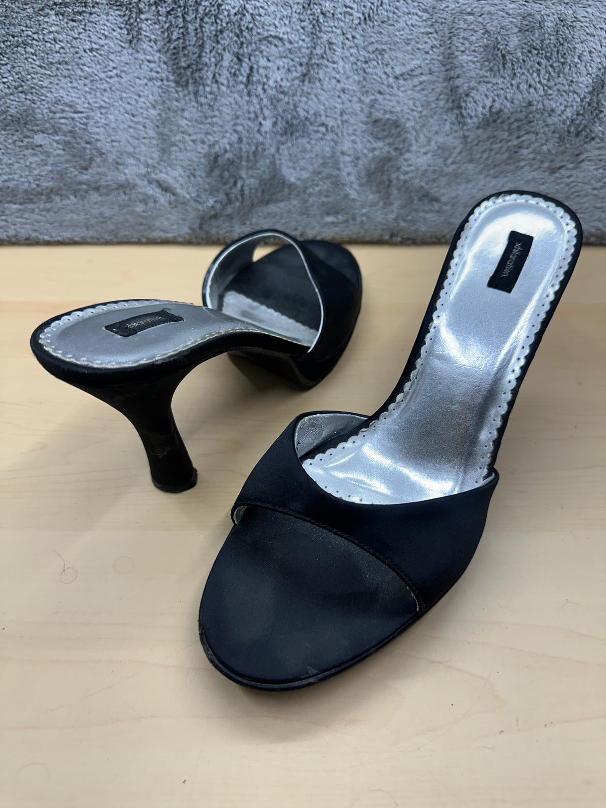 Xhilaration Black Satin Heeled Mules Classic Elegant Heels