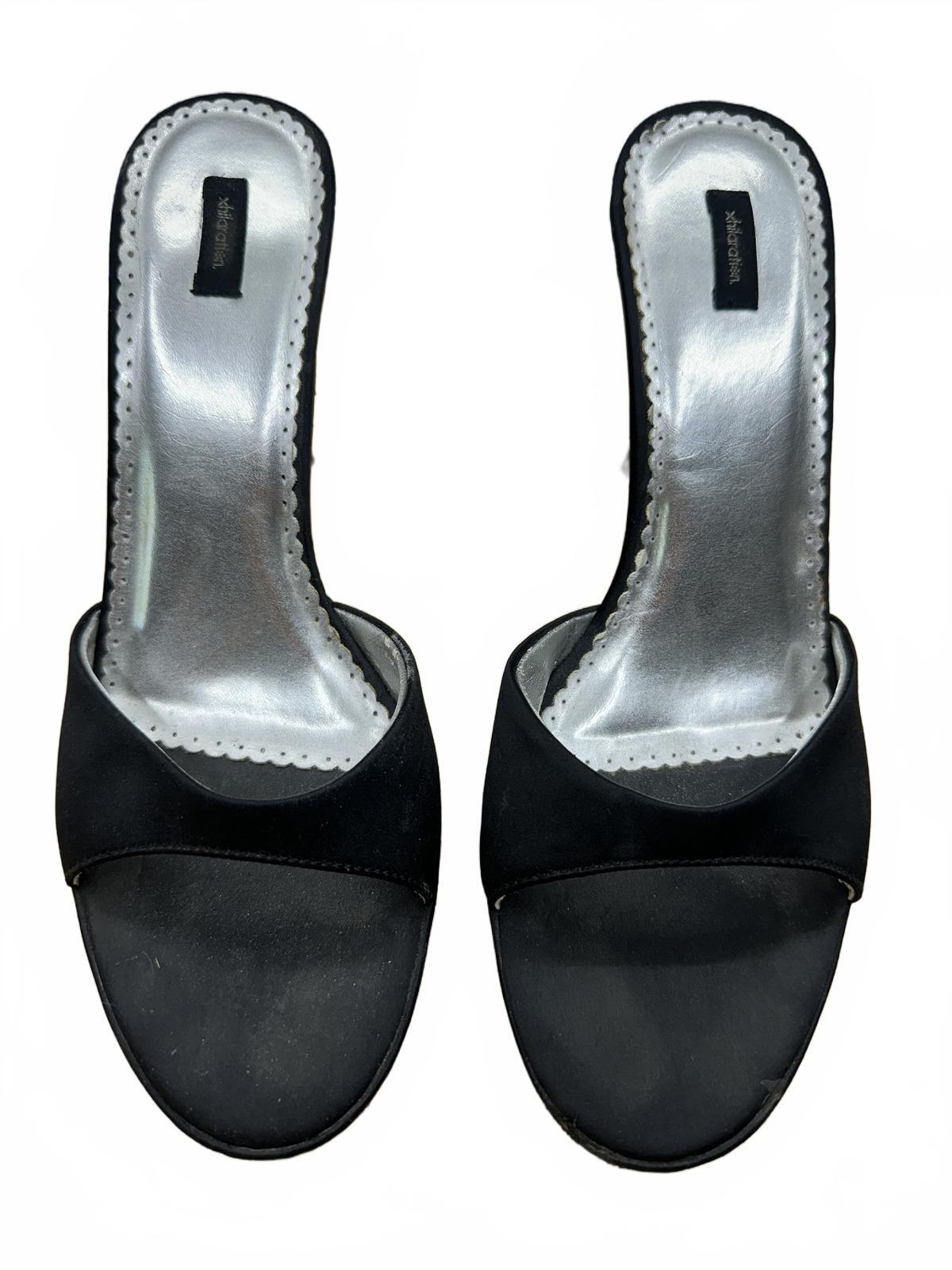 Xhilaration Black Satin Heeled Mules Classic Elegant Heels