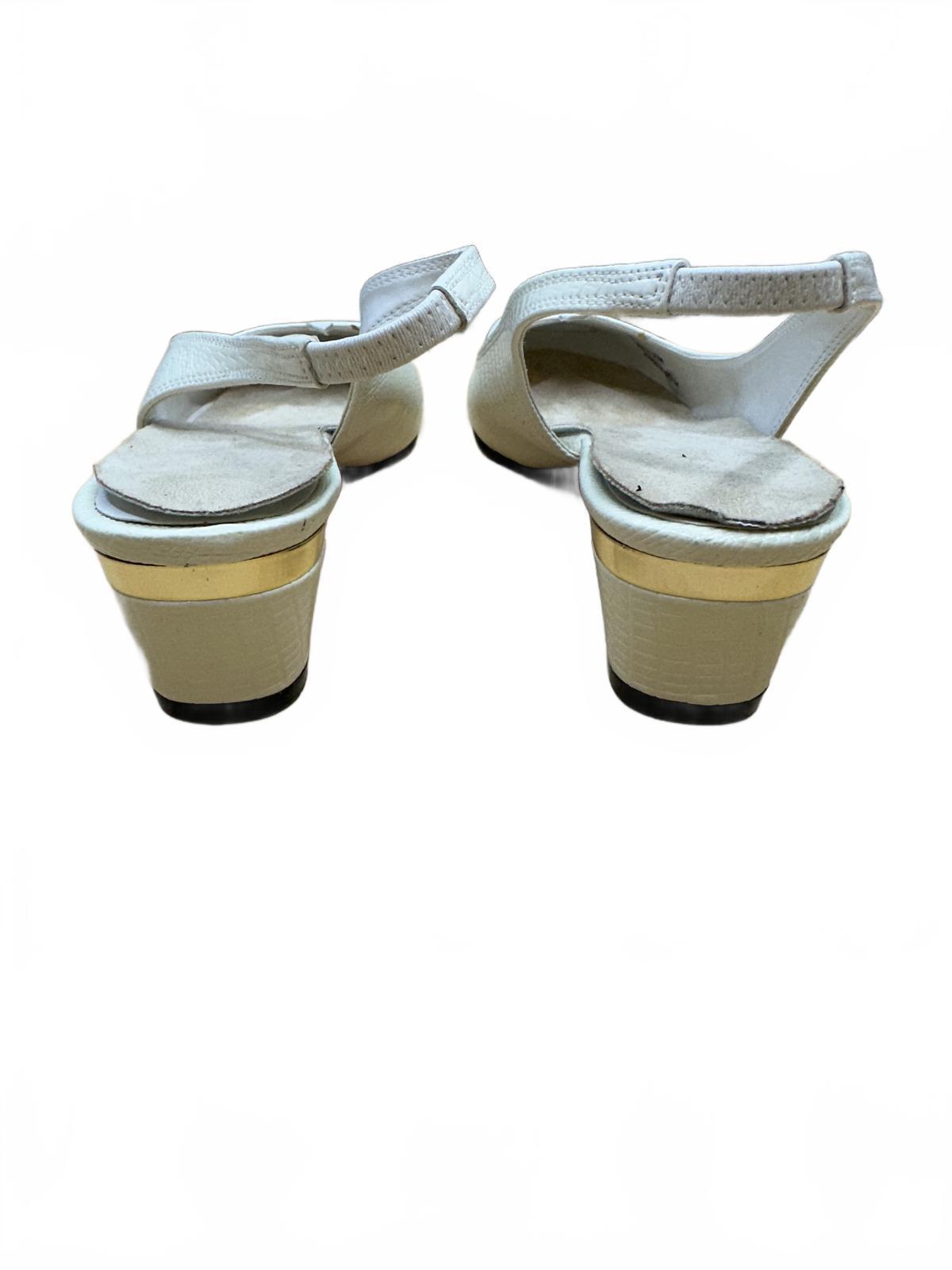 White Croc Embossed Slingback Heels with Gold Block Heel