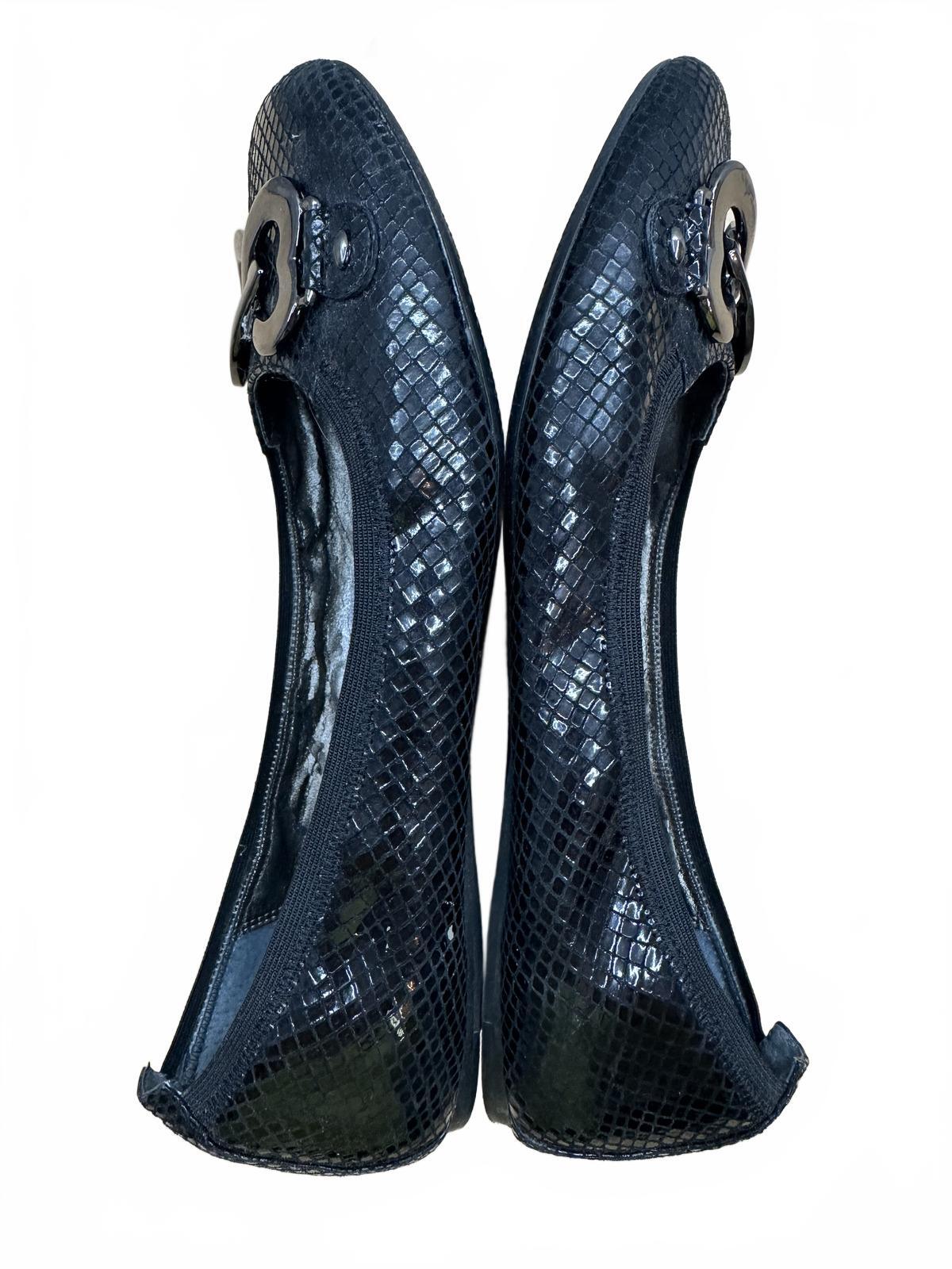 Paolo Black Textured Ballet Flats with Silver Metal Detail