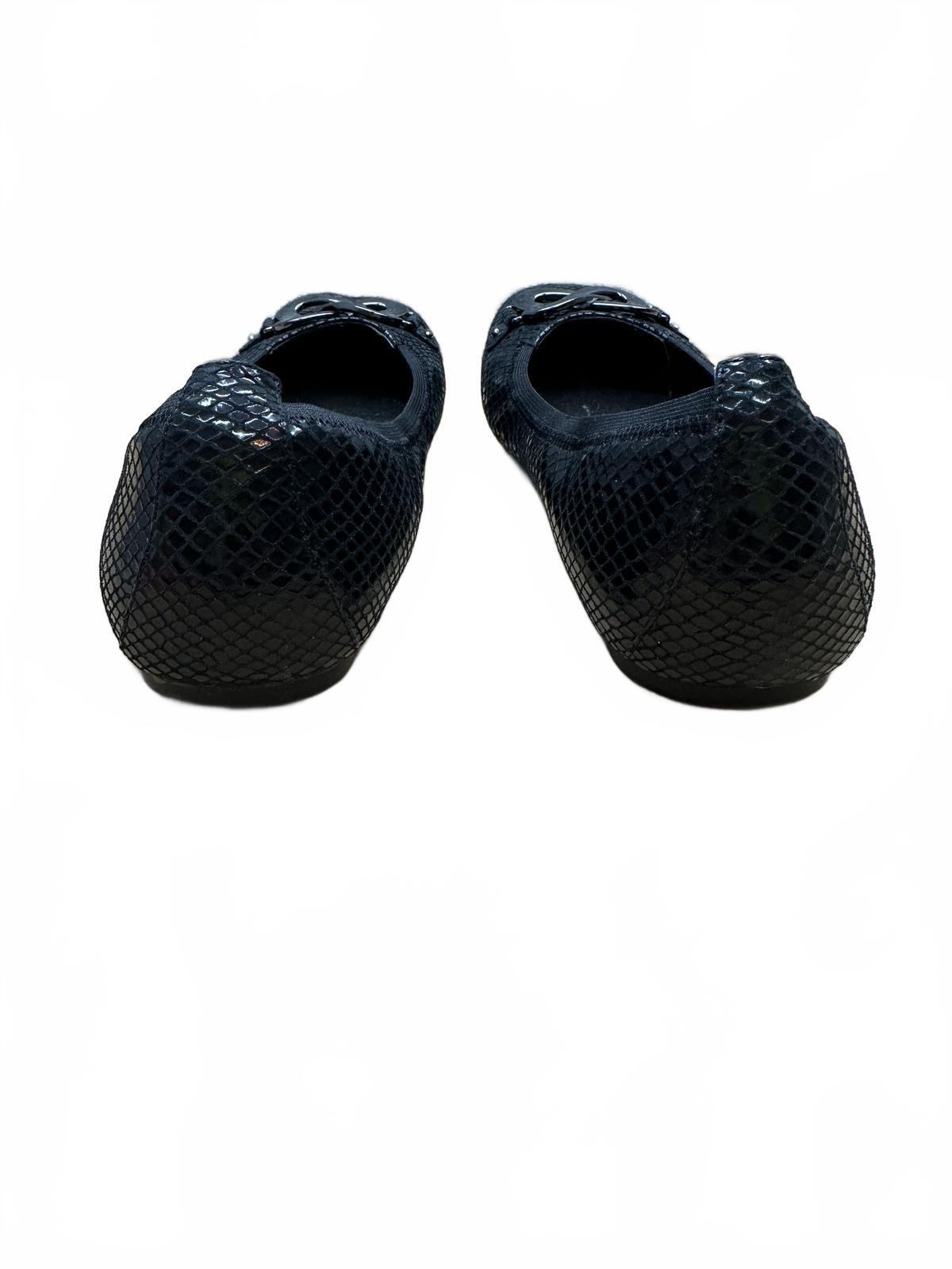 Paolo Black Textured Ballet Flats with Silver Metal Detail
