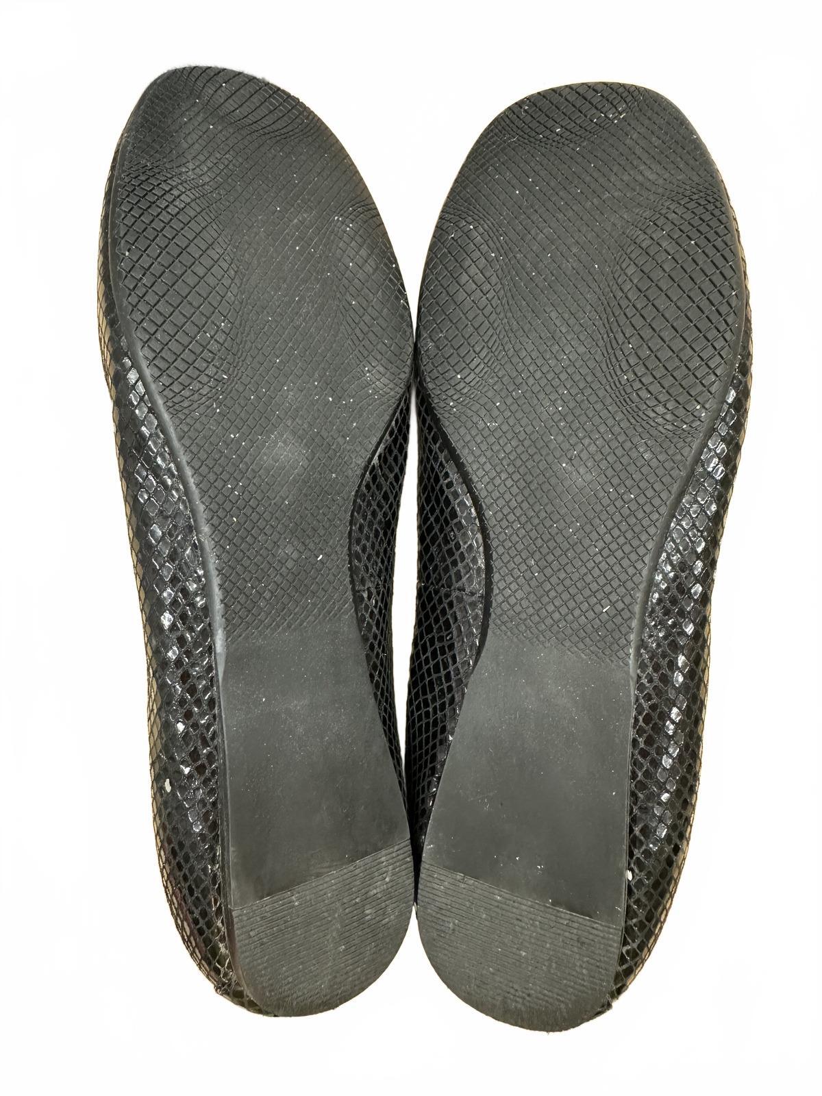 Paolo Black Textured Ballet Flats with Silver Metal Detail
