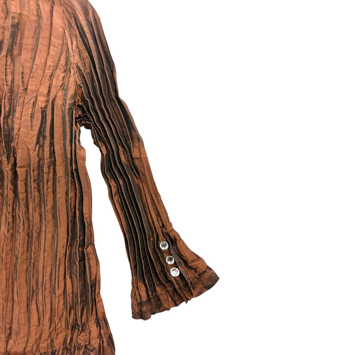 Agora Metallic Copper Accordion Pleated Blouse with Ruffle Trim