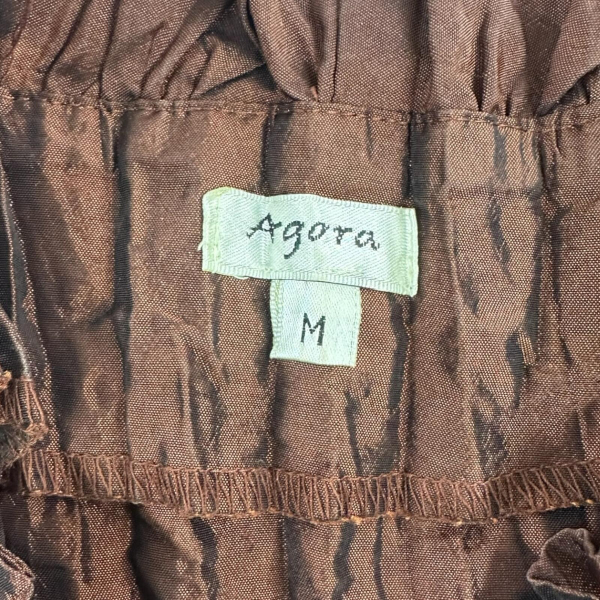 Agora Metallic Copper Accordion Pleated Blouse with Ruffle Trim