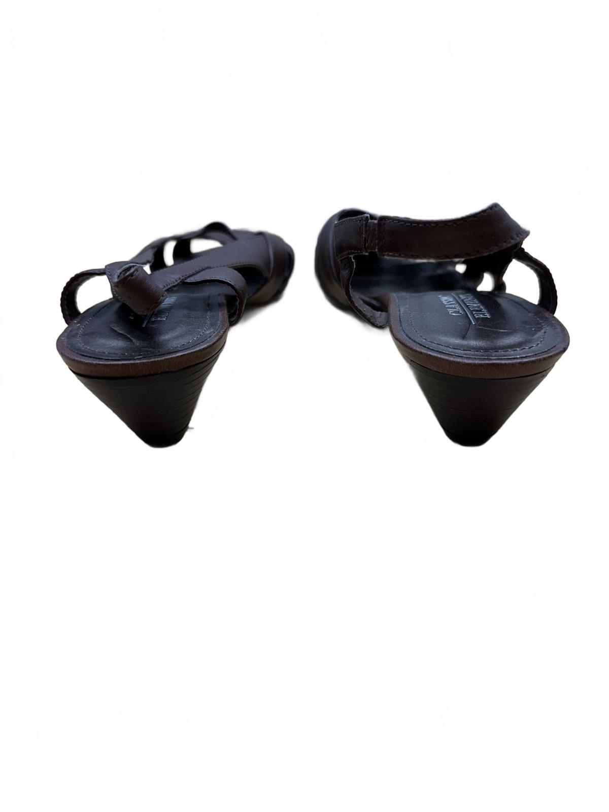 Classic Elements Brown Leather Slingback Sandals Vintage Woven Design