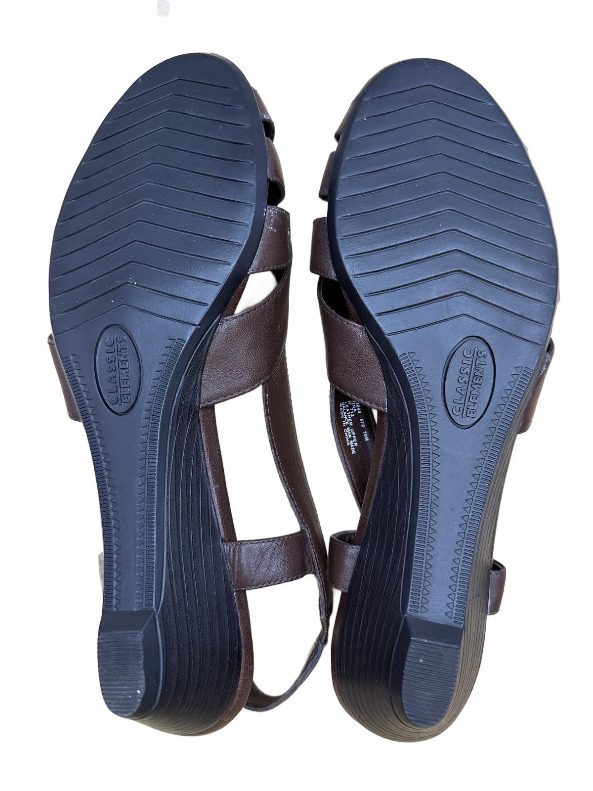 Classic Elements Brown Leather Slingback Sandals Vintage Woven Design