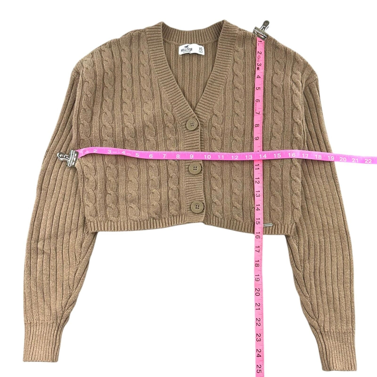 Hollister Co. Cropped Cable Knit Cardigan Sweater in Warm Camel Tan