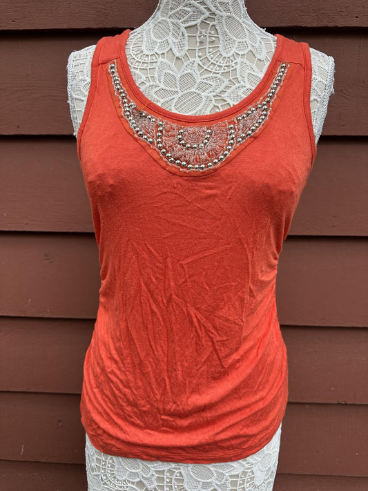 Y2K iZ Byer Orange Embellished Racerback Tank Top